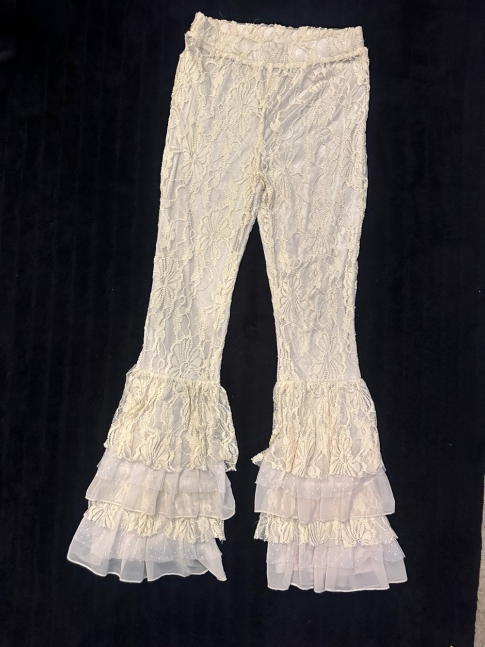 Women Lace Ruffle Flare Pants - Cream